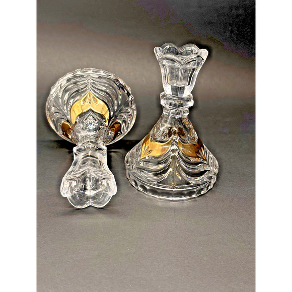 Vintage Set Lead Crystal CANDLE HOLDERS Gold Wing Design Anna Hutte Bleikristall - Picture 14 of 16